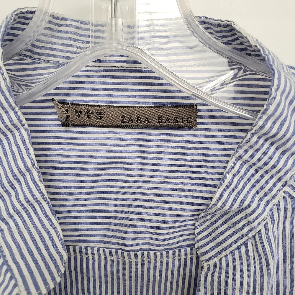 Striped Zara Basic Blouse with Puff Sleeves